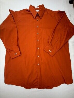 Van Heusen Men's Dress Shirt Poplin Wrinkle Free Size 19 Tall Burnt Orange